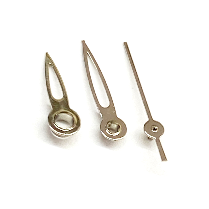 Silver watch hands with heightened hand tube