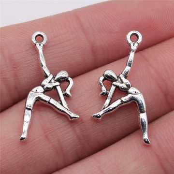 WYSIWYG 10pcs/lot Gymnast Charms For Jewelry Making 14x26mm Antique Silver Color Jewelry Accessories