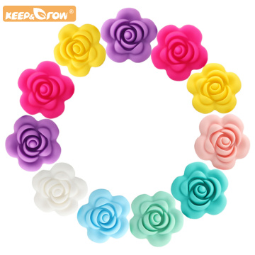 Keep&Grow 40mm 5pcs Rose Silicone beads Baby Teethers BPA Free Rose Baby Teething Toys Accessories For Pacifier Chain