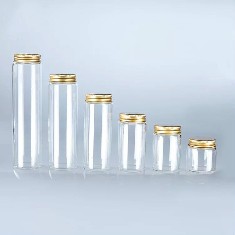 1PCS 50/90/120/150/200/240ml Glass Bottles Storage Jars With Silver/Gold Cap Home Storage Food Bottles Jars Organization Decor