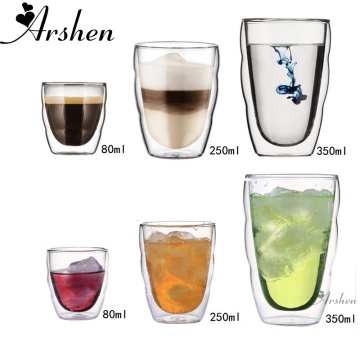 Arshen 80/250/350 ML Double Wall Shot Glass Clear Handmade Heat Resistant Tea Drink Cups Healthy Drink Mug Coffee Insulated Mugs