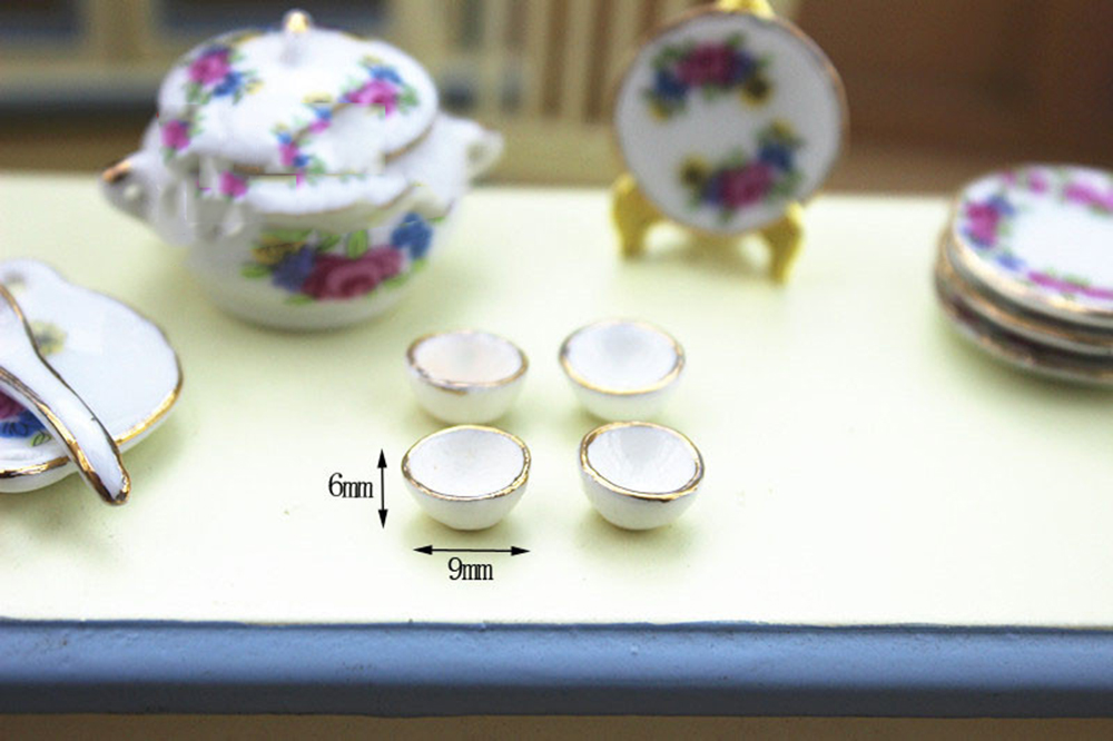 1/12 Dollhouse Miniature Accessories Mini Ceramic Dish Spoon Bowl Kettle Set Simulation Tableware Toys for Doll House Decoration