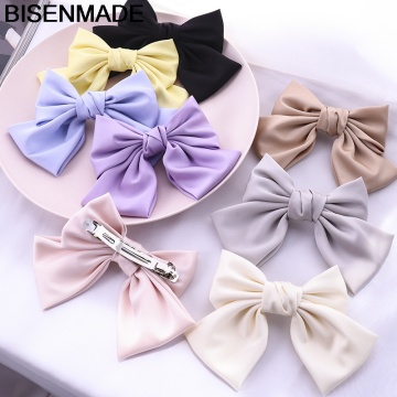 BISENMADE 2020 Bow Hairgrips Women Solid Color Hair Clips For Girls Sweet Cue Chiffon Bobby Pin Barrette Beautiful Accessories