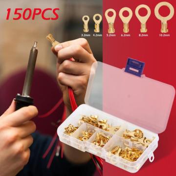150pcs/set Ring Type Gold Terminals Wire Cable Brass Non-insulated Crimp Electrical Cable Wire Connectors 3.2-10.2mm