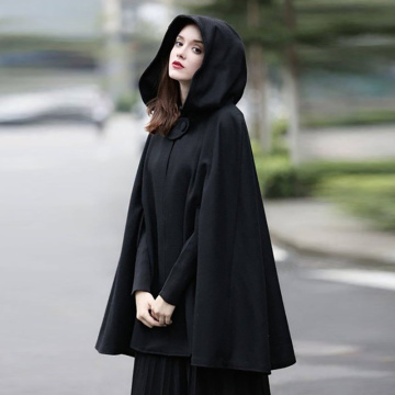 Winter Cloak Jacket Wool Women Gothic Hooded Capes Shawl Solid Coat Ponchos Cape Poncho Loose Female Cloak Jacket