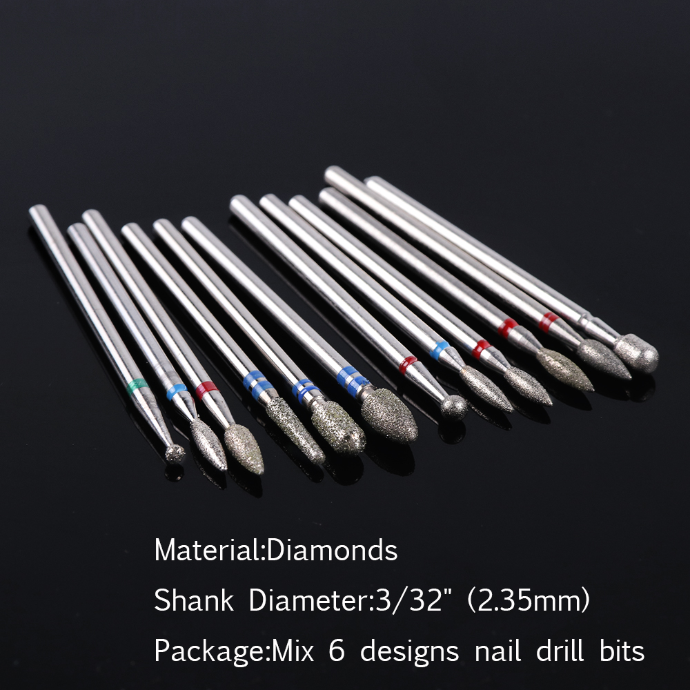 6pc/pack Diamond Nail Drill Bits Set Electric Manicure Milling Cutters Nail Files UV Polish Cuticle Remove Nail Accessory SAJG