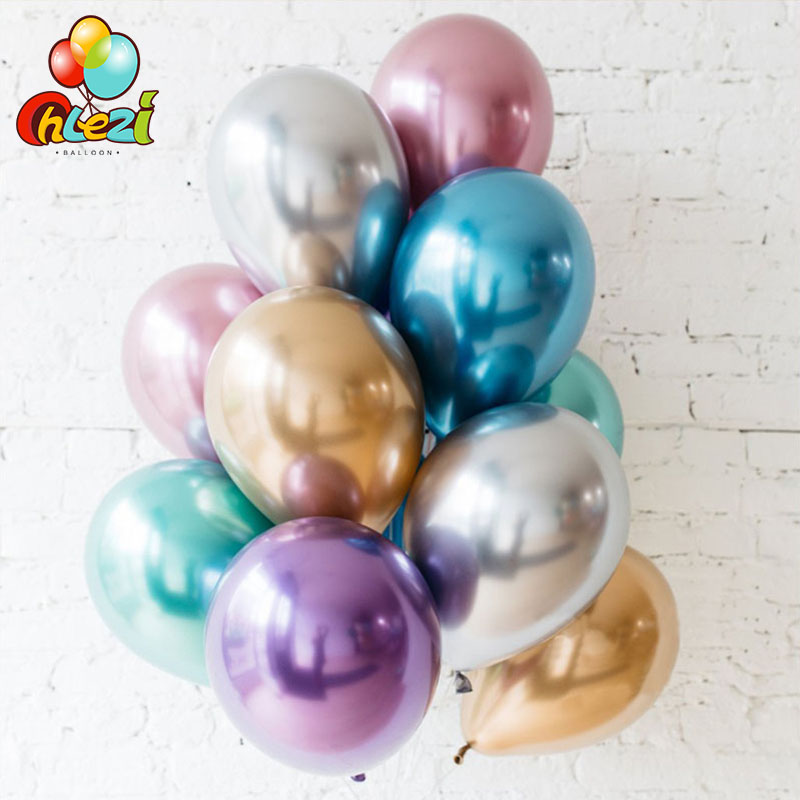 10pcs 12 inch Chrome Metallic Round Latex Balloons Gold Silver Pink Wedding Market hotel Birthday Party decor Helium balloon