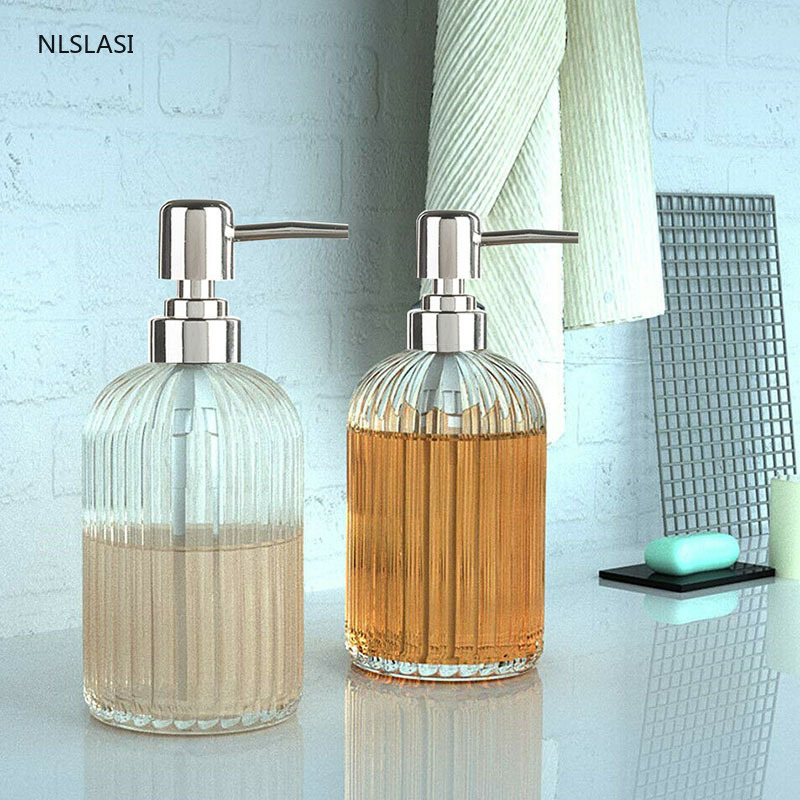 400ml Nordic Retro Style Portable Glass Lotion Bottle Home Bathroom Shampoo Bottle Lotion Pump Bottle Shower Gel Storage Bottle