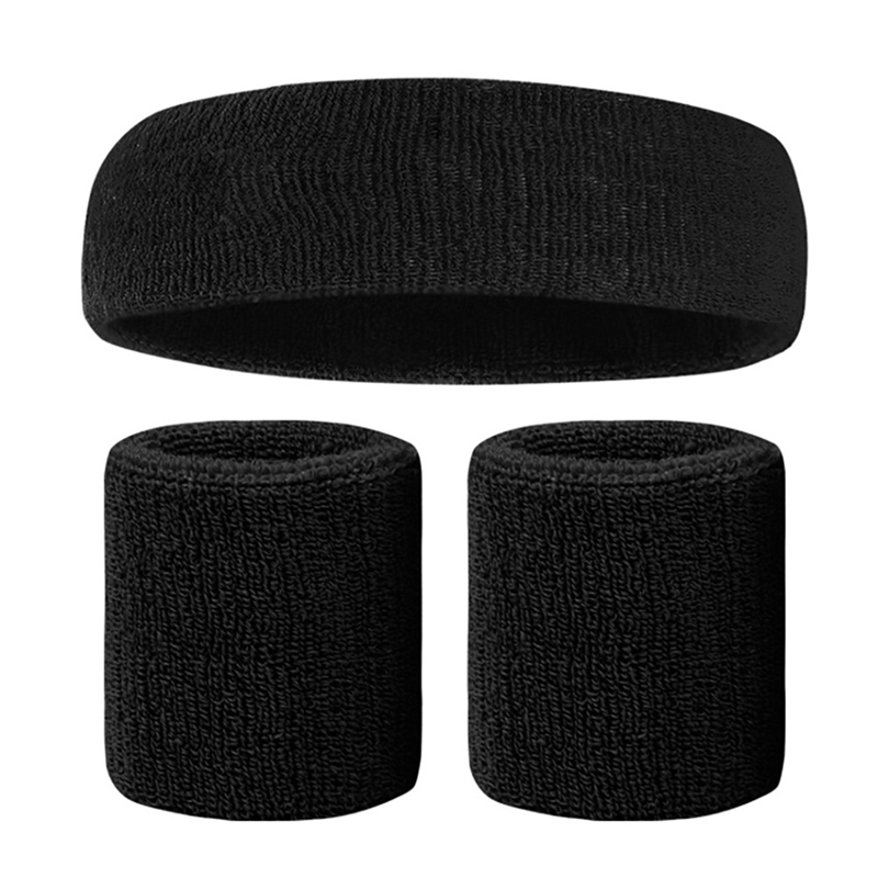 W Fitness Headband Wristbands Breathable Sweat Absorbent Yoga Football Elastic Sweatband Hair Band Head Wrap Sportswear Set