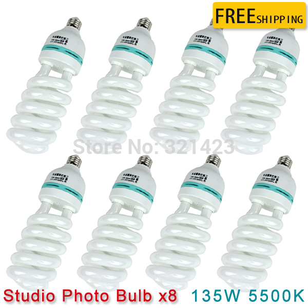 8 pcs CFL Photography Lighting Video Bulb Daylight Balanced Energy Saving fluorescent Lamp photo studio 135W E27 5500K