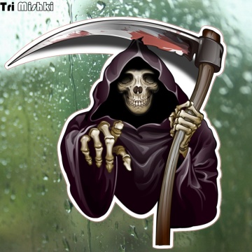 Tri Mishki WCS080 14.5*14cm Pickaxe axe death skull car sticker funny colorful auto automotive decals stickers