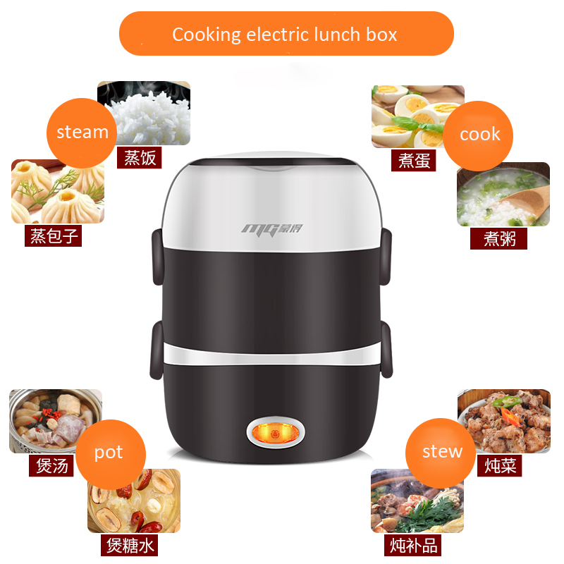 Mini Rice Cooker Thermal Heating Electric Lunch Box 2/3 Layers Portable Food Steamer Cooking Container Meal Lunchbox Warmer