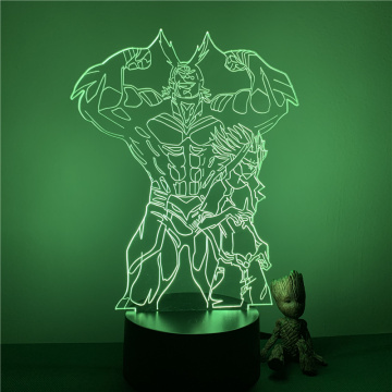 3D LED Night Light My Hero Academia All Might Strong And Weak Anime Figure 7 Colors Touch Optical Illusion Lamp Bedroom Kids Gif