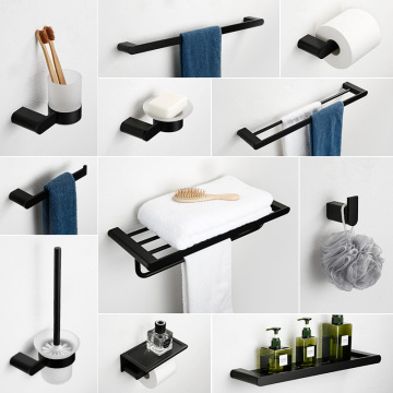 MTTUZK Mtte Black SUS304 Stainless Steel Bathroom Hardware Set Towel Shelf Paper Holder Hook Towel Bar Bathroom Accessories