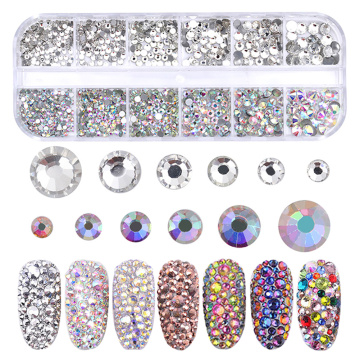 12 Grids Colorful Crystal Nail Art Rhinestones Acrylic Nail Stones Beads Studs Flat Back Shiny Tips 3D Nails Art Decorations