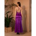 Angel-fashions Plunge V Neck Beading Backless A-line Satin Prom Dresses Purple 559