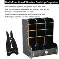 Wooden Desk Organizer Multi-Functional DIY Pen Holder Box Desktop Stationary Home Office Supply Storage Rack