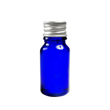 Empty normal round blue glass essential oil bottles