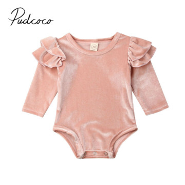 2020 Baby Spring Autumn Clothing Newborn Girl Fly-Sleeve Bodysuits Solid Velvet Jumpsuit One-Pieces Playsuits Soft Retro Outfits