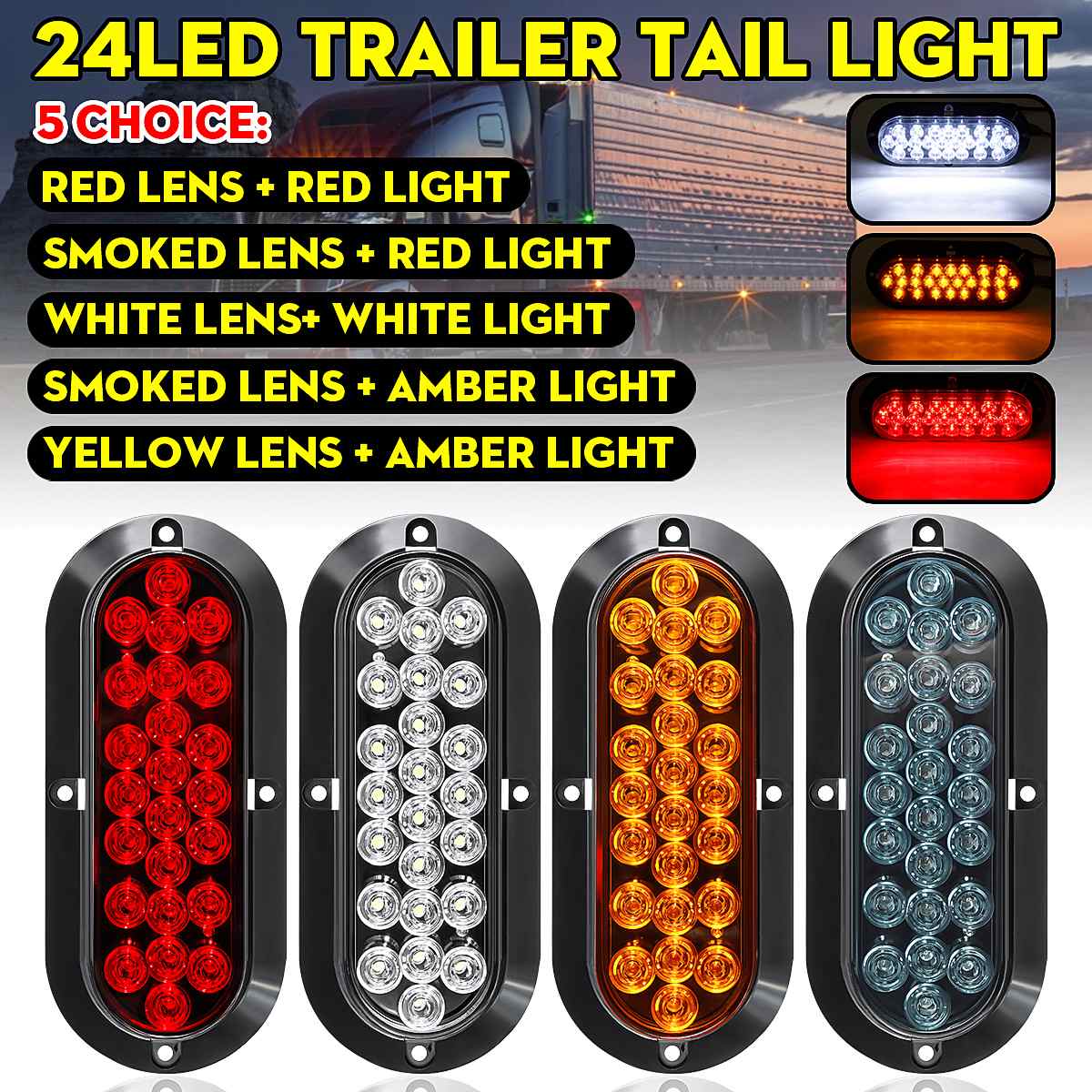 2pcs 6" 12V 24 Led Car Truck Side Marker Light Turn Signal Lamp Tail Light Brake Lamp for Trailer Bus Boat Lorry Caravan