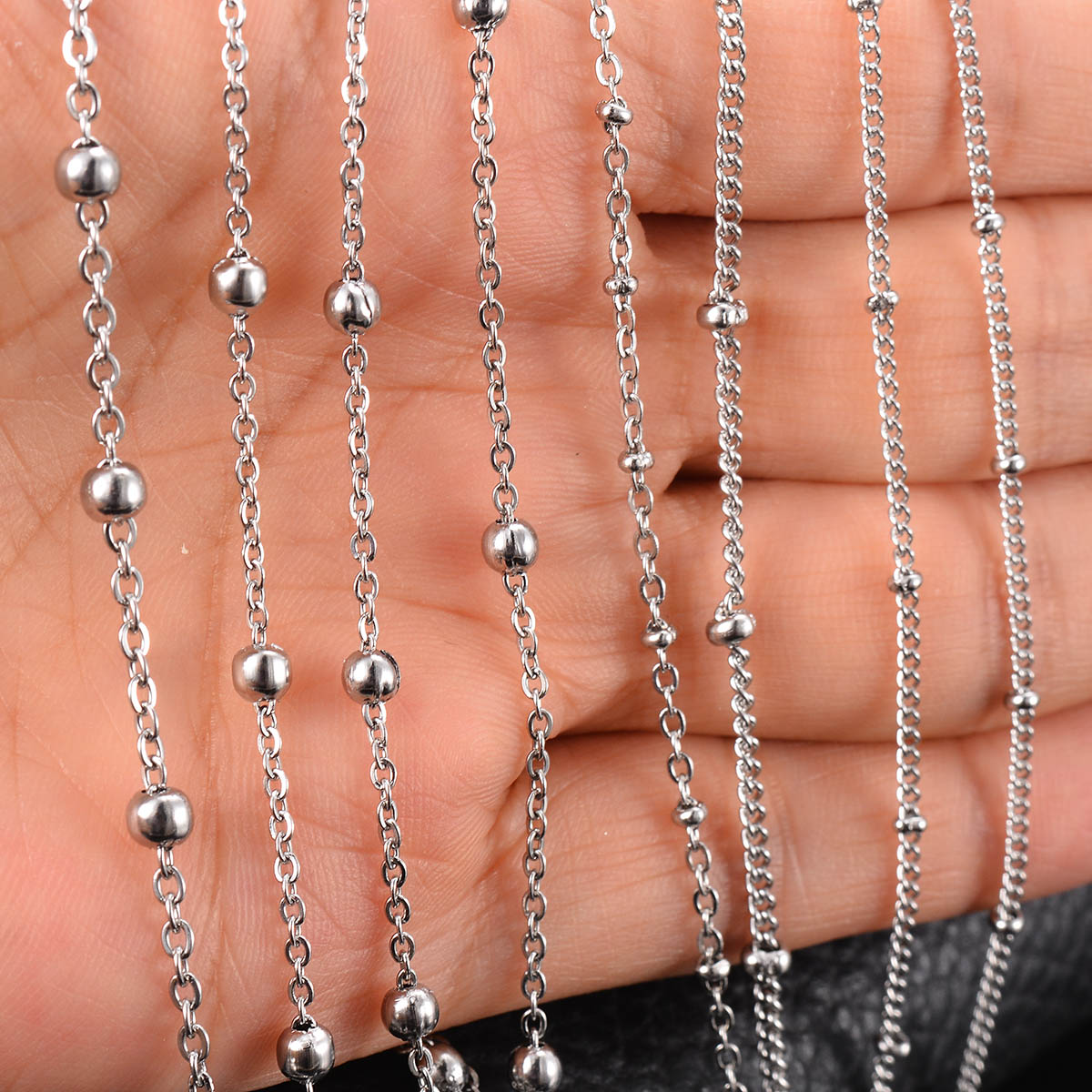 Wholesale 10pcs/lot Width 1.5mm 2mm Tiny beaded Chain Stainless Steel Link Chain for Necklaces Bracelets Foot Jewelry