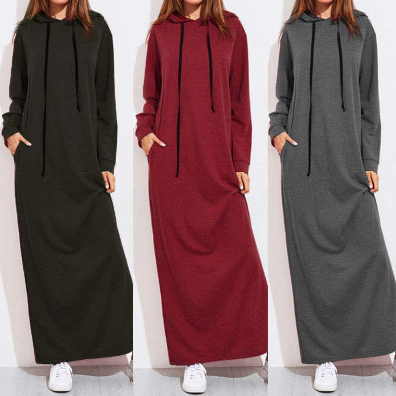 Muslim Tracksuit Sport Long Dress Women Eid Abaya Kaftan Islamic Clothing Hoddies Abayas Vestidos with Pockets Caftan Robe Femme