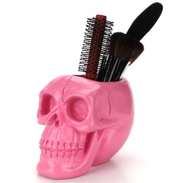 3D Skull Head Figurine Skeleton Ornament Stationery Holder Pink Makeup Storage Container Flower Pot Jewellery Box Home Decor