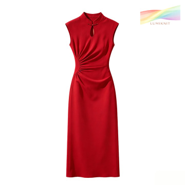 Retro Chinese Stand Collar Sleeveless Dress