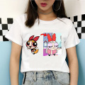 New summer 2020! White Kawaii Powerpuff T-shirts for Harajuku Girls, Funny Cartoon Print T-shirts, Fashion Clothes for Women