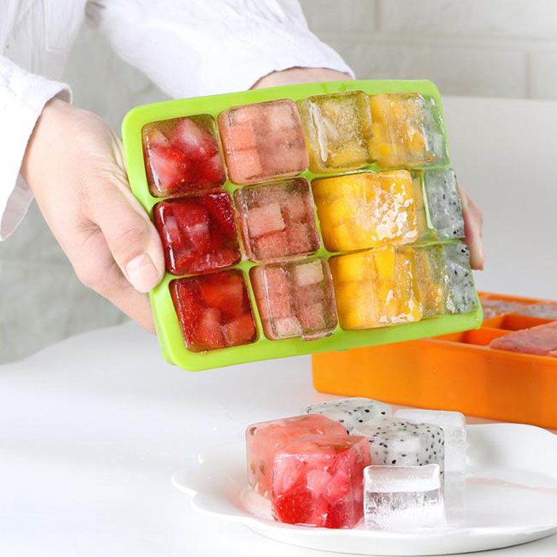 15 Grid Ice Cream Maker Food Grade Silicone Ice Tray Home With Lid Diy Ice Cube Mold Square Shape Kitchen Bar Accessories