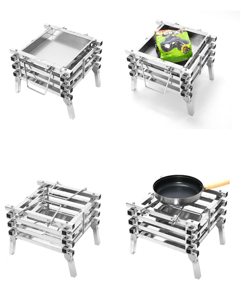 Stainless Steel Camping Folding Barbecue Grill Carbon Oven Wood Stove Bonfire Rack Barbecue Incinerator for Roasting Cooking