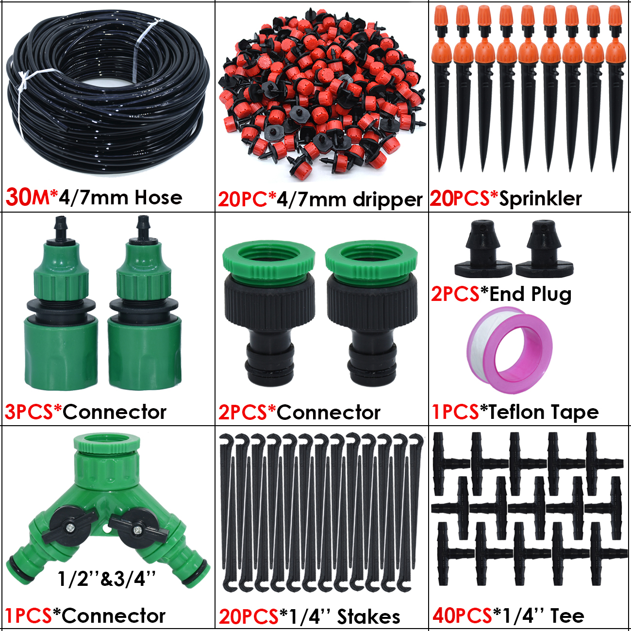 KESLA 5M-30M Drip Irrigation Watering Kits System Garden Greenhouse Automatic Adjustable Drippers 8 Outlets Sprinkler 4/7mm Hose