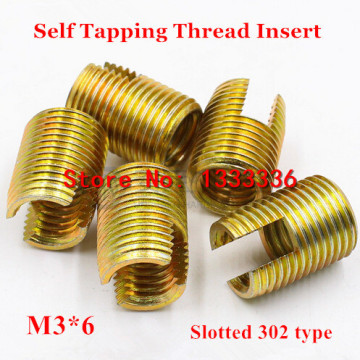 100pcs M3 Self Tapping Thread Inserts 302 Slotted Type Screw Bushing M3*0.5*6(L) Steel Zinc Plated