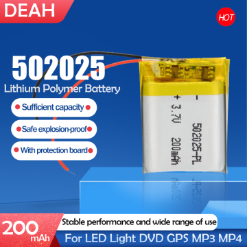 200mAh 3.7V 502025 Lithium Polymer Li-Po li ion Rechargeable Battery For toys speaker Tachograph MP3 MP4 GPS Bluetooth Lipo cell