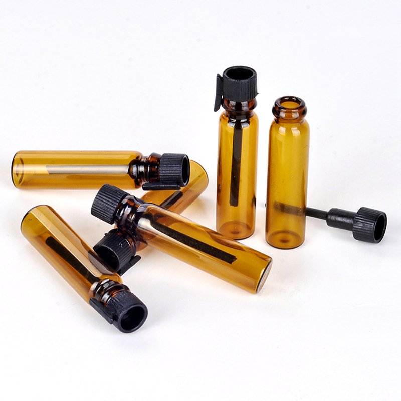 100pcs/lot 1ML 2ML Amber Glass Bottle Perfume Empty Bottles Sample Glass Vials Small Promotion Oil Bottle