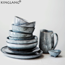 KINGLANG Ceramic Dinner Set Wholesale Procelain Japanese Designed Plates Set Restaurant Bowl Dish Mug