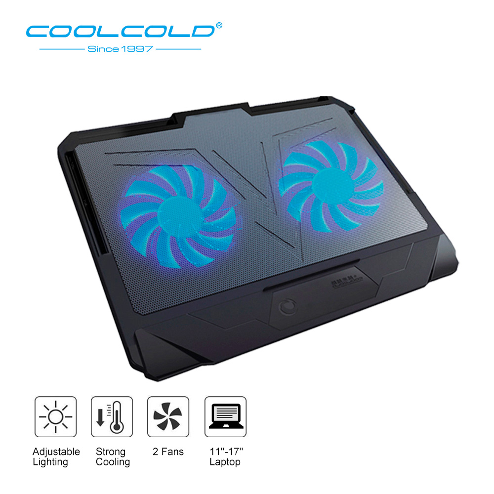 COOLCOLD Laptop Cooling Pad Base Notebook Cooler Two Led Fan Seven Angles Adjustment For 12'' 15.6'' 17'' Laptop USB Cooling Fan