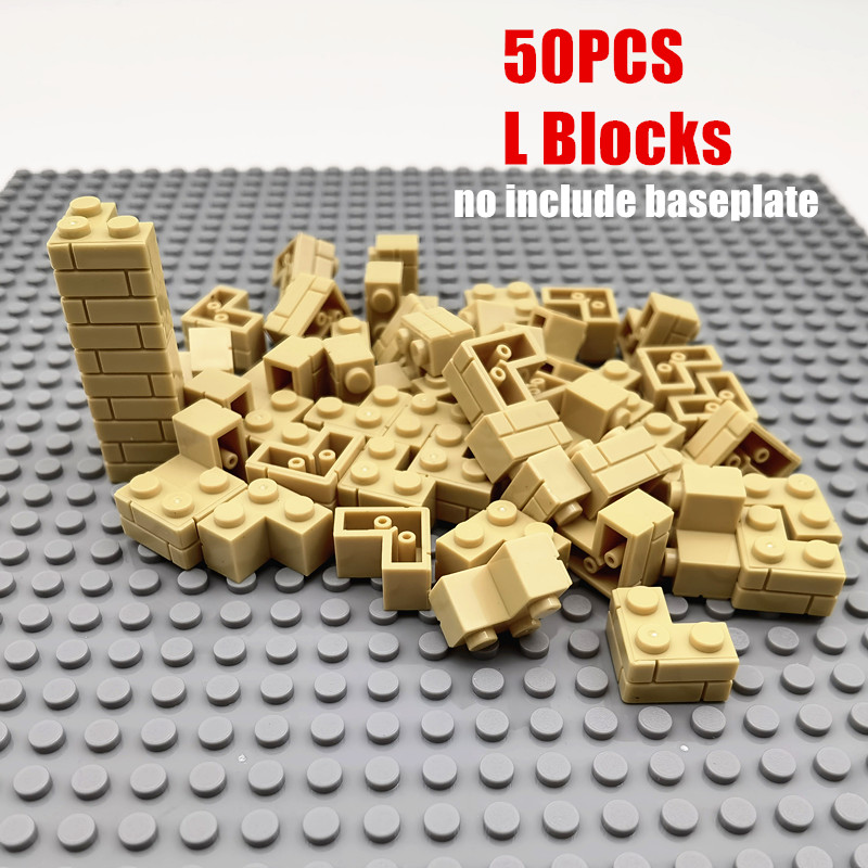 50PCS City Wall Blocks Bricks for MOC House Thick 1*2 1*4 L Dots DIY City Accessories Door Window Construction Brick Walls