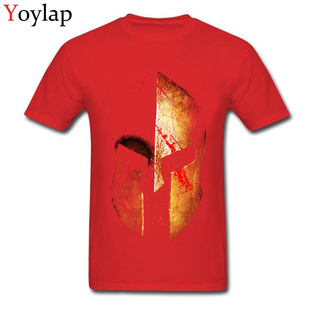 100% Cotton Men Short Sleeve T-Shirt Normal Tops Shirts Cute Funny O Neck Tee-Shirt Spartan II red