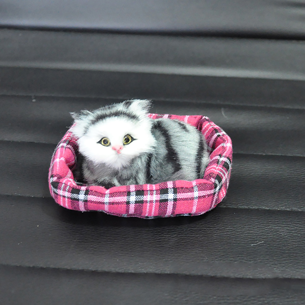 Car Ornament Plush Simulation Mini-nest Cat Decoration Kids Toy Cute Kitten Automobile Interior Dashboard Decor Accessories Gift