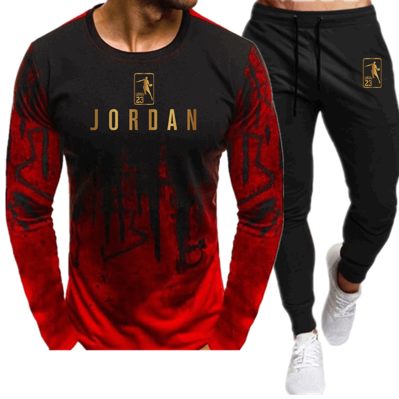 Hot men's sets t shirts + pants two pieces sets casual tracksuit basketball new fashion print suits sportwear fitness shirts