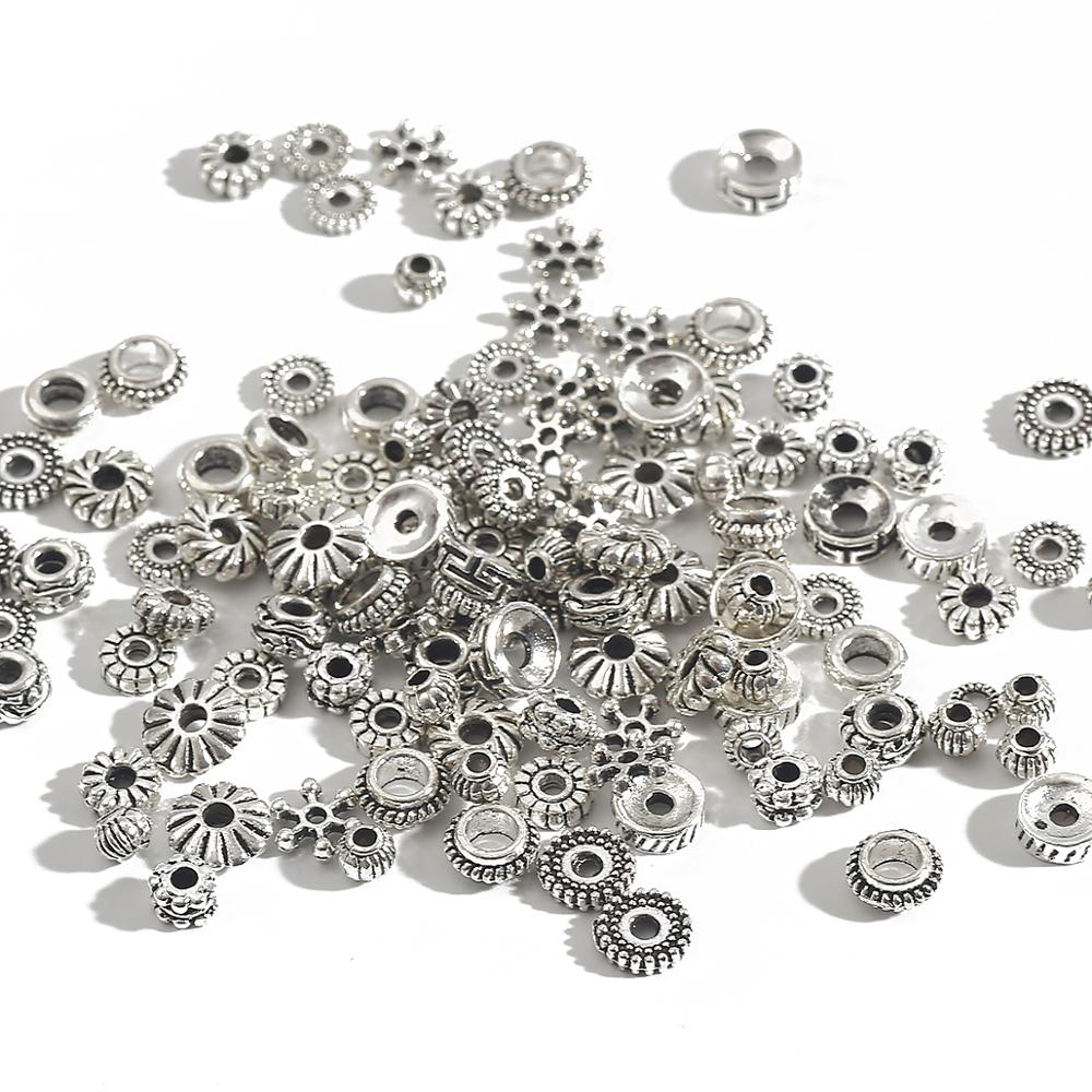 30-200pcs 4/5/6/7/8mm Tibetan Antique Silver Color Metal Beads Loose Spacer Beads For Jewelry Making DIY Charm Bracelets