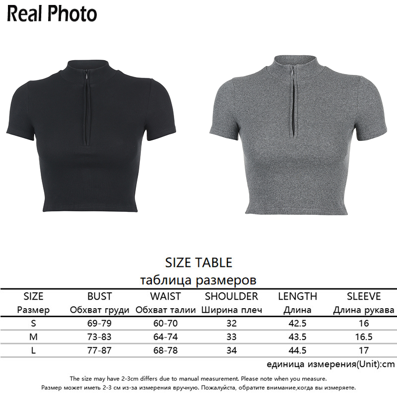 Rapwriter Casual Turtleneck Middle Zipper Knitted Ribbed Elastic T-Shirt Girl 2020 Spring Harajuku Short Sleeve Stretch Crop Top