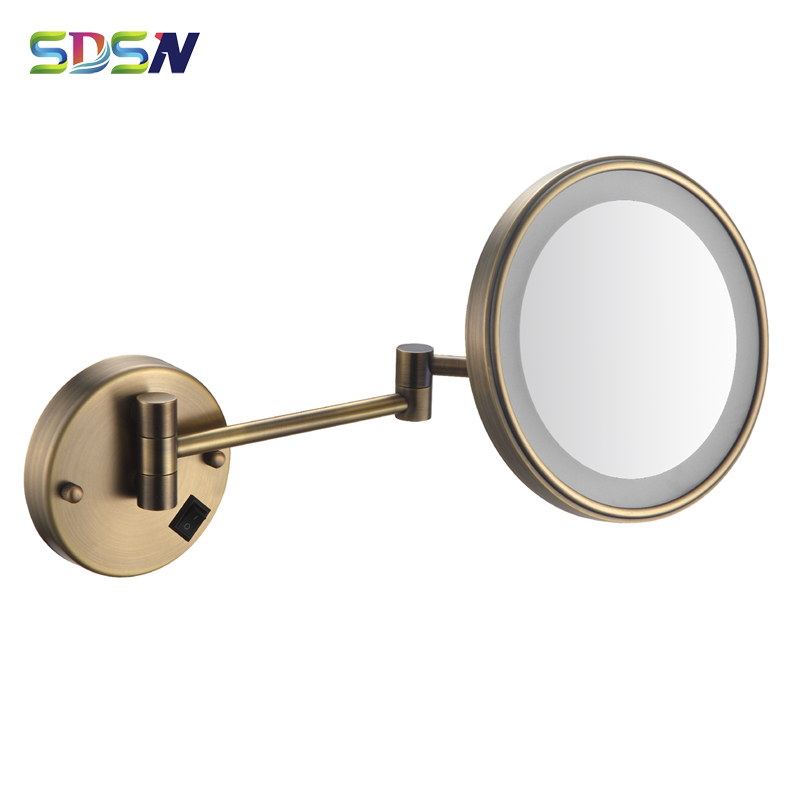 LED Bathroom Mirror SDSN Black Bronze LED Cosmetic Mirror 3X Magnifying Bath Mirrors Wall Mounted Arm Extend Folding LED Mirrors