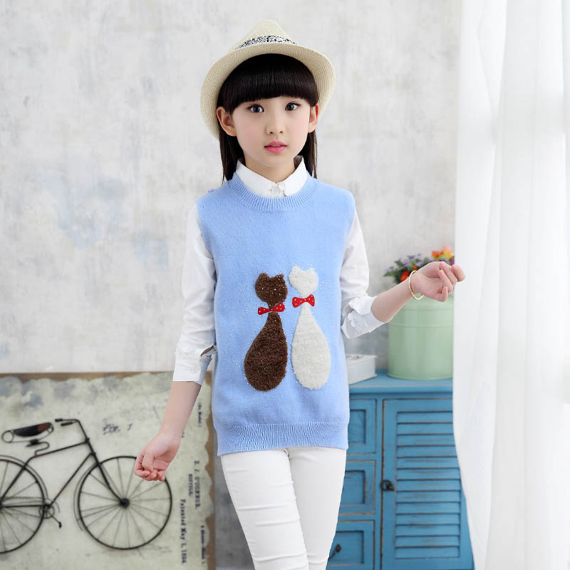 Girls Vests Waistcoat Children's Cartoon Vest Girls Knitted Waistcoat For Girls Teenage Kids Vest Outerwear