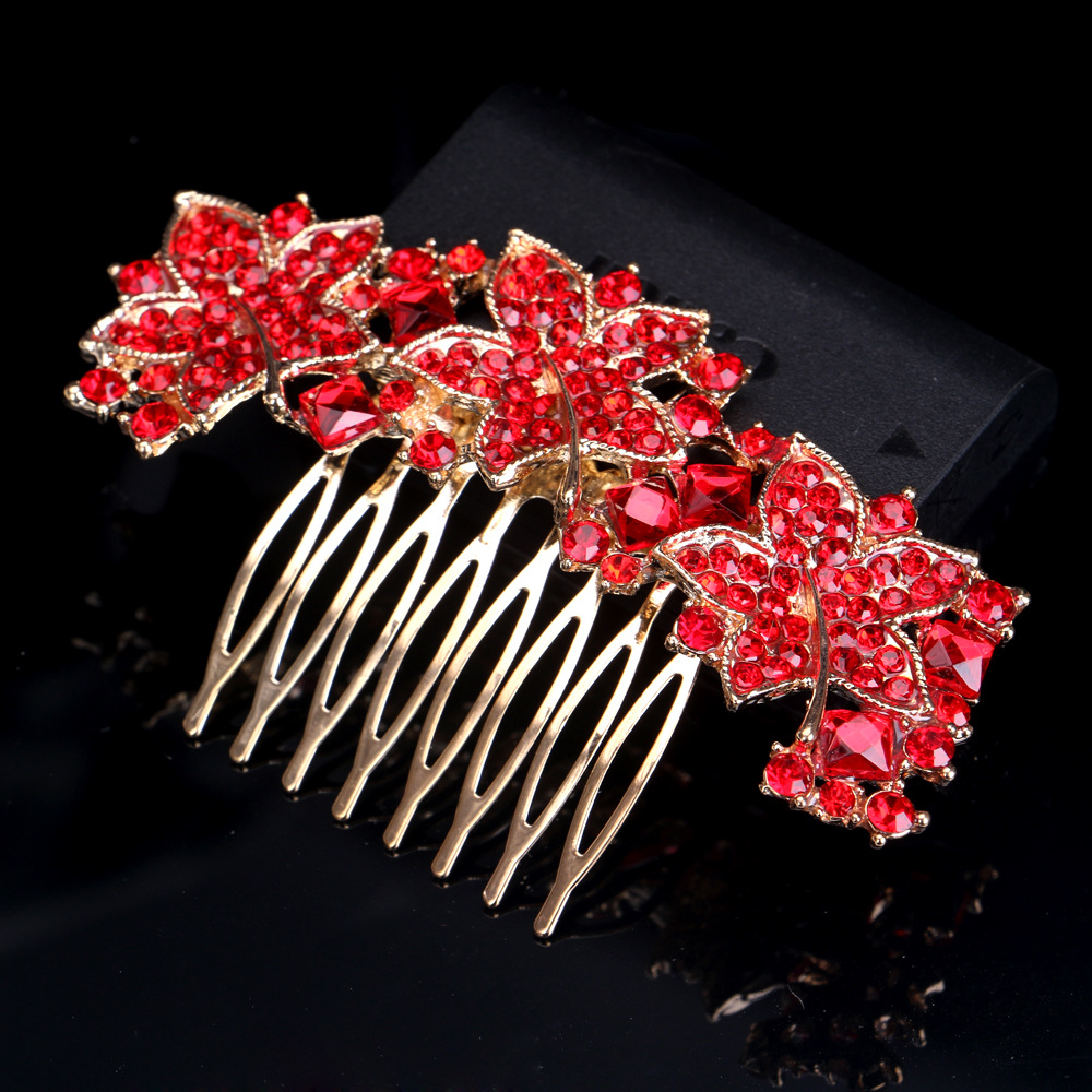 TREAZY Elegant Bridal Hair Combs Red Crystal Floral Animal Bride Wedding Hair Jewelry Party Prom Hair Accessories Women Headwear