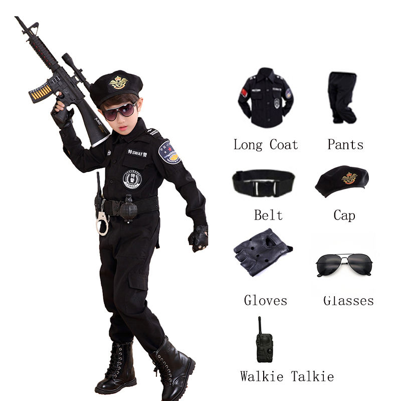 Children Halloween Policeman Costumes Kids Party Carnival Police Uniform 110-160cm Boys Army Policemen Cosplay Clothing Sets