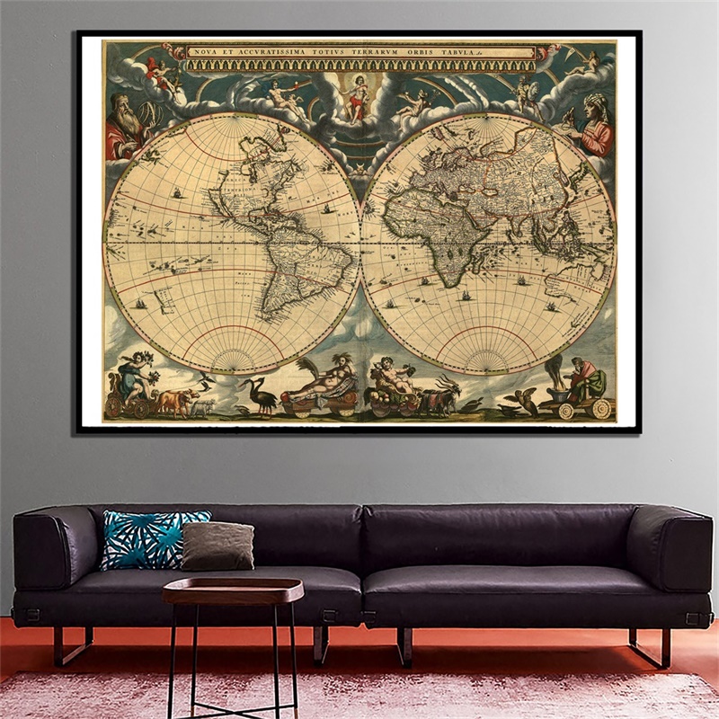 Non-woven Non-Smell Map with Medieval Map Latin Portuguese 150x100cm Decorative Vintage Map Wall Paper Office School Supplies