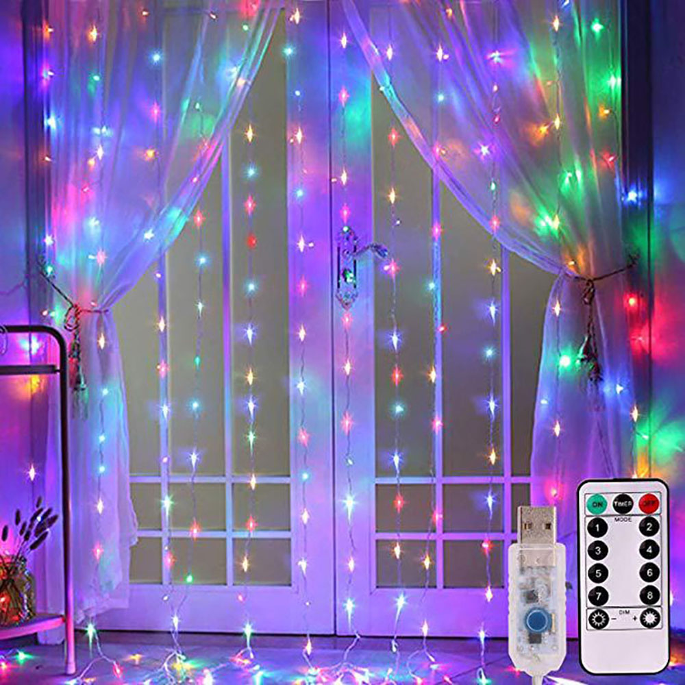3Mx3M USB LED Curtain String Lights 8 Modes Fairy Garland Remote Control For New Year Christmas Outdoor Wedding Home Decor