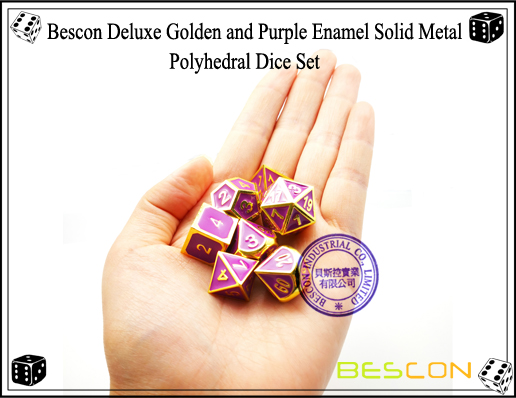 Bescon Deluxe Golden and Purple Enamel Solid Metal Polyhedral Role Playing RPG Game Dice Set (7 Die in Pack)-6
